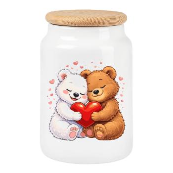 Ours amoureux du cœur – motif de la Saint-Valentin - Boîte à biscuits avec couvercle en bois - blanc - Devant