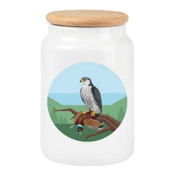 Épervier avec faisan - Boîte à biscuits avec couvercle en bois - blanc - Devant
