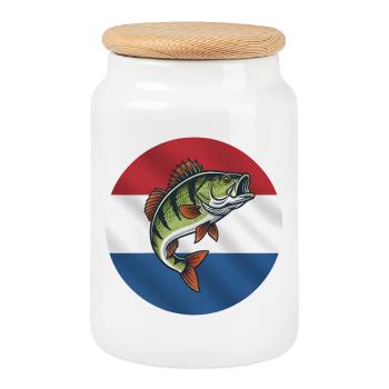 Pêche à la perche aux Pays-Bas - Boîte à biscuits avec couvercle en bois - blanc - Devant