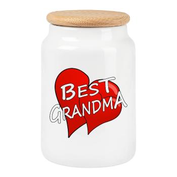 best Grandma - Cookie Jar with Wooden Lid - white - Front