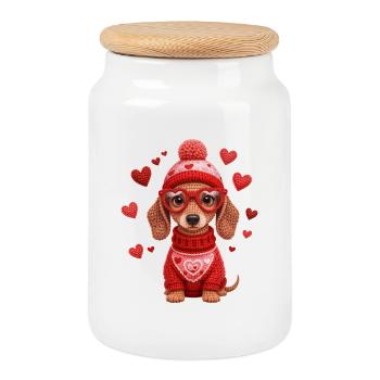 Motif de cœur de la Saint-Valentin d’amour des teckels - Boîte à biscuits avec couvercle en bois - blanc - Devant