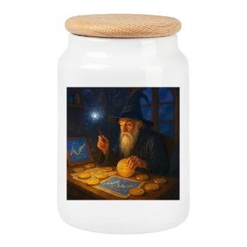 Krypto-Zauberer der Marktcharts Wandalu Vuhs - Keksdose mit Holzdeckel - Weiß - Vorne