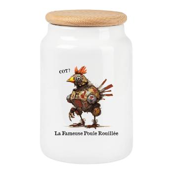 THE FAMOUS RUSTY HEN! - Cookie Jar with Wooden Lid - white - Front