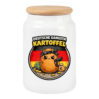 Kartoffel Gangsta Deutsch - Keksdose mit Holzdeckel - Weiß - Vorne