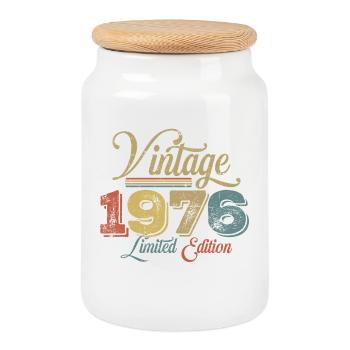1976 50th Birthday - Cookie Jar with Wooden Lid - white - Front