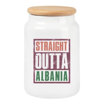Straight outta Albania - Cookie Jar with Wooden Lid - white - Front