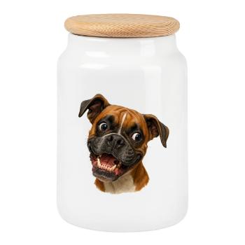 Boxer Grin Portrait Print - Cookie Jar with Wooden Lid - white - Front