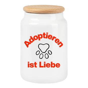 ADOPTIEREN IST LIEBE, HERZ & PFOTE! HUND UND KATZE - Keksdose mit Holzdeckel - Weiß - Vorne