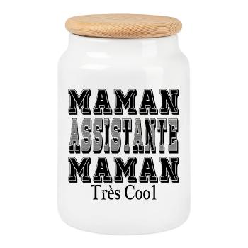 Maman Assistante Maman Très Cool - Boîte à biscuits avec couvercle en bois - blanc - Devant