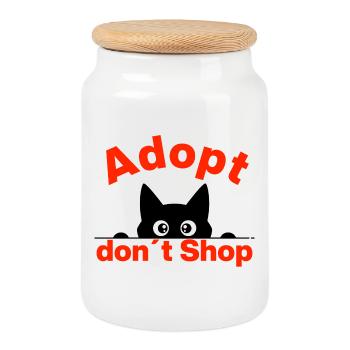ADOPT, DON'T BUY – CAT LOVE CATLOVER - Cookie Jar with Wooden Lid - white - Front