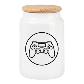 Controller in hand, level 1 activated, player gift - Cookie Jar with Wooden Lid - white - Front