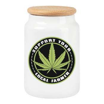 Support Your Local Farmer - Cannabis Hanf Outfit - Keksdose mit Holzdeckel - Weiß - Vorne