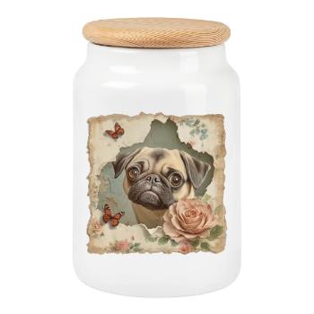 Mops Vintage - Keksdose mit Holzdeckel - Weiß - Vorne