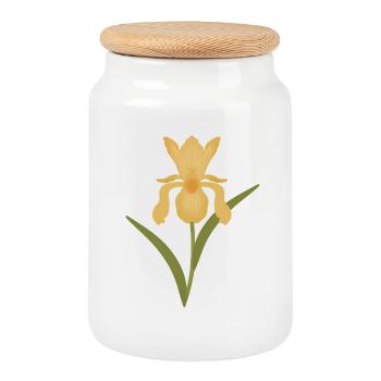 Floraison d’iris doré sur fond vert - Boîte à biscuits avec couvercle en bois - blanc - Devant