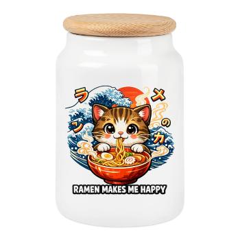 Ramen Nudeln Katzenliebhaber Retro Kawaii Katzen - Keksdose mit Holzdeckel - Weiß - Vorne