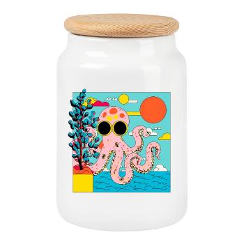 Pieuvre rose dans le style pop art estival - Boîte à biscuits avec couvercle en bois - blanc - Devant