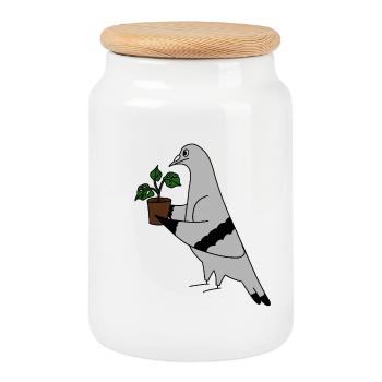Pigeon with Plant – Minimal urban illustration - Keksdose mit Holzdeckel - Weiß - Vorne