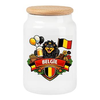 Logo joyeux belge - Boîte à biscuits avec couvercle en bois - blanc - Devant