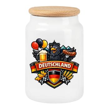 Germany Cartoon Beer Sausage Flag - Cookie Jar with Wooden Lid - white - Front