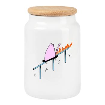 Easy_Cat - Cookie Jar with Wooden Lid - white - Front