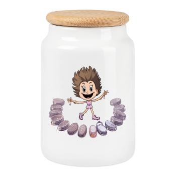 Macaron Dancing Girl - Cookie Jar with Wooden Lid - white - Front