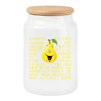 Poire - Boîte à biscuits avec couvercle en bois - blanc - Devant