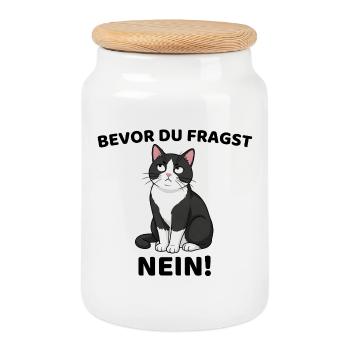 Before You Ask NO Cat Saying - Cookie Jar with Wooden Lid - white - Front