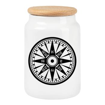 Compass – Wind Rose, Ship's Compass - Cookie Jar with Wooden Lid - white - Front