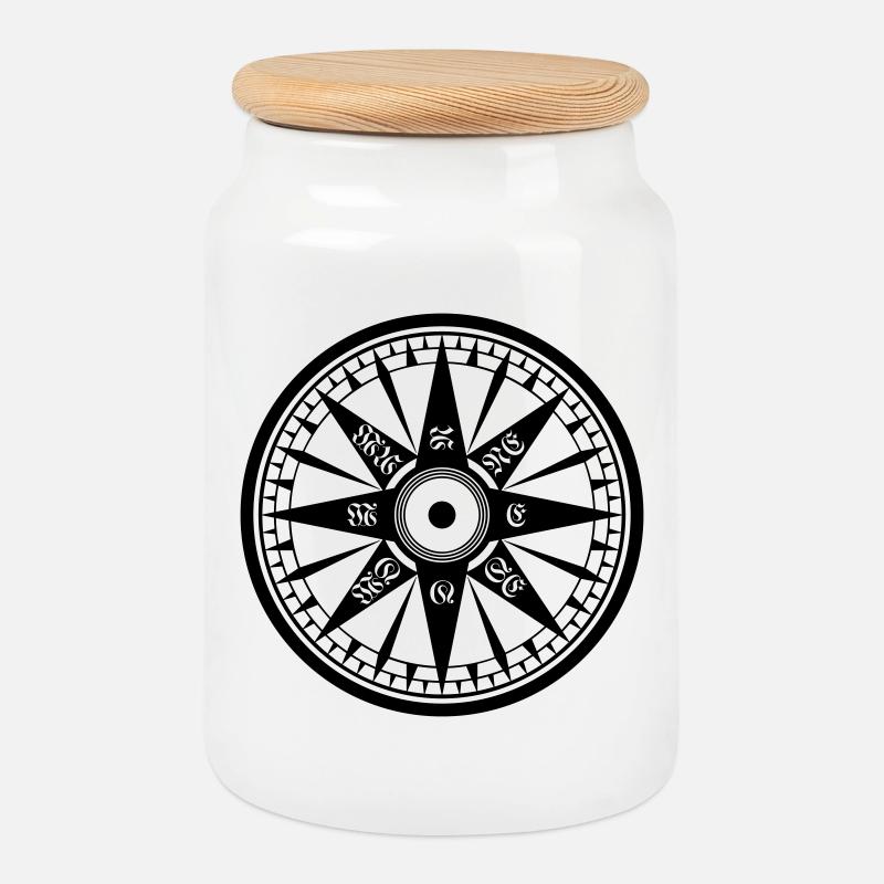 Compass – Wind Rose, Ship's Compass - Cookie Jar with Wooden Lid - white