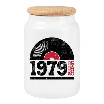 1979 vintage - Cookie Jar with Wooden Lid - white - Front