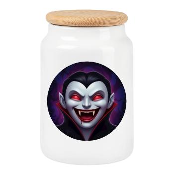 Vampire grin – red gaze - Cookie Jar with Wooden Lid - white - Front