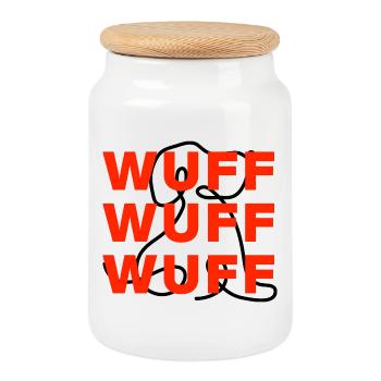 WOOF WOOF WOOF FOR DOG LOVERS, DOGMOMS & DADS - Cookie Jar with Wooden Lid - white - Front