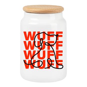 I SPEAK FLUENTLY WOOF—DOG LOVER! - Cookie Jar with Wooden Lid - white - Front