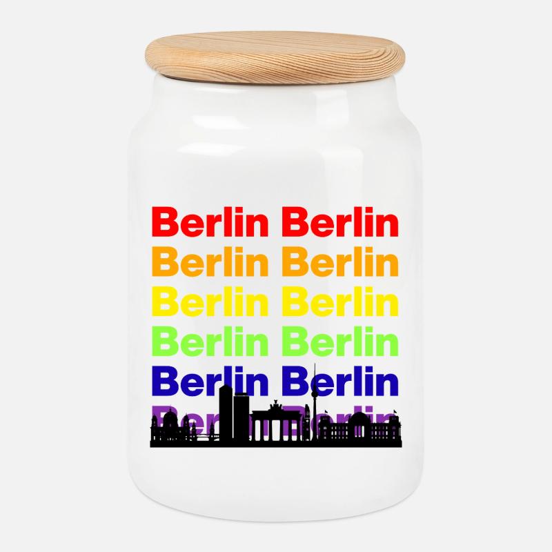 BERLIN REGENBOGEN SKYLINE, PRIDE HAUPTSTADT! LGBTQ - Keksdose mit Holzdeckel - Weiß