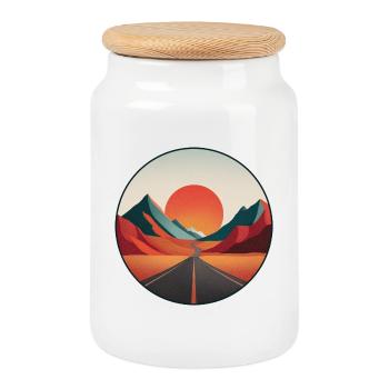 Vintage-Reiselogo – Abenteurer – Retro-Landschaft - Keksdose mit Holzdeckel - Weiß - Vorne