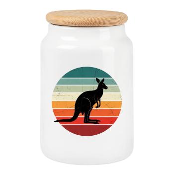 Kangaroo Retro Sunset - Cookie Jar with Wooden Lid - white - Front
