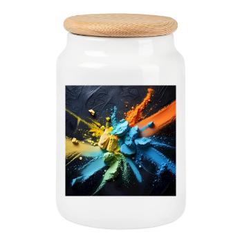 Regenbogenstaub-Explosion - Keksdose mit Holzdeckel - Weiß - Vorne