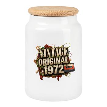 Vintage Original 1972 - Cookie Jar with Wooden Lid - white - Front