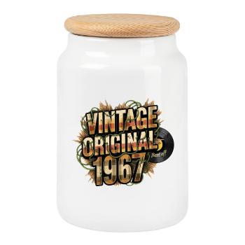 Vintage Original 1967 - Cookie Jar with Wooden Lid - white - Front