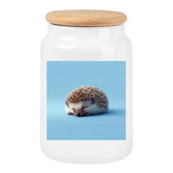 Hérisson Bleu Endormi - Boîte à biscuits avec couvercle en bois - blanc - Devant