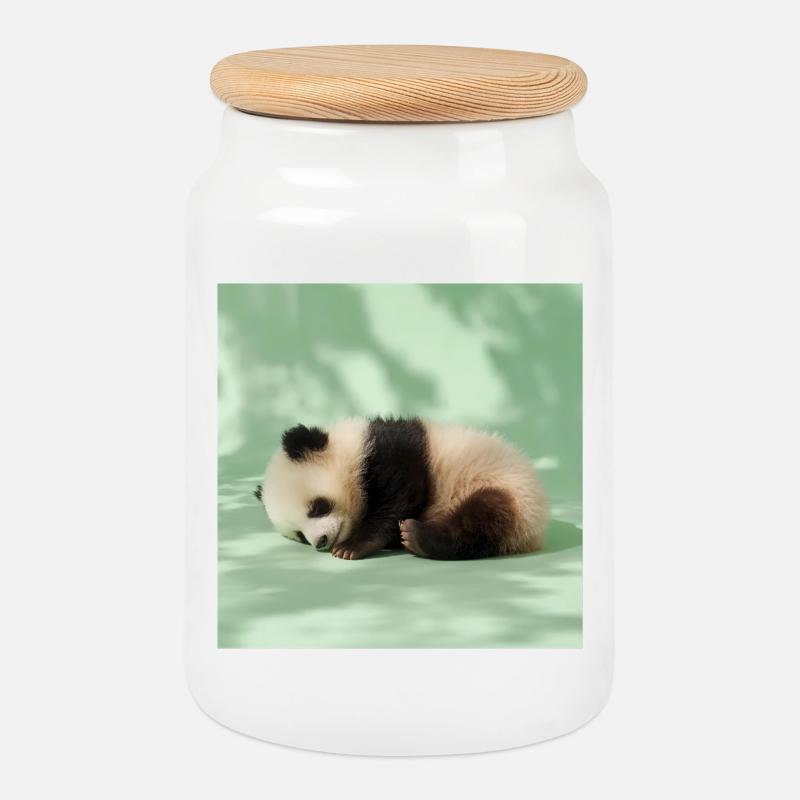 264 Pandas - Keksdose mit Holzdeckel - Weiß