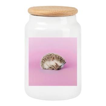 Hérisson endormi sur fond rose pâle - Boîte à biscuits avec couvercle en bois - blanc - Devant