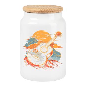Ukulele Illustration - Cookie Jar with Wooden Lid - white - Front