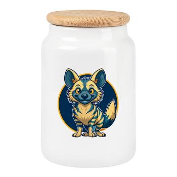 Aardwolf Kawaii Maskottchen Cartoon Clipart Logo Abzeichen - Keksdose mit Holzdeckel - Weiß - Vorne