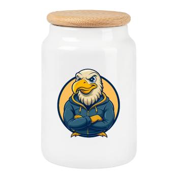 Albatross Kawaii Mascot Cartoon Clipart Logo Badge - Cookie Jar with Wooden Lid - white - Front