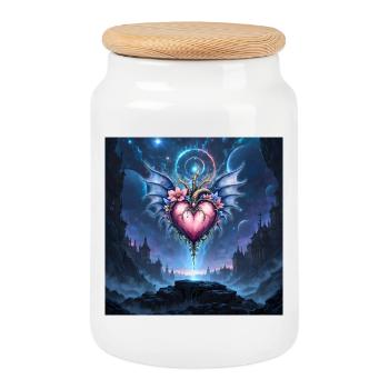 Cœur Ailé dans le Cosmos - Boîte à biscuits avec couvercle en bois - blanc - Devant