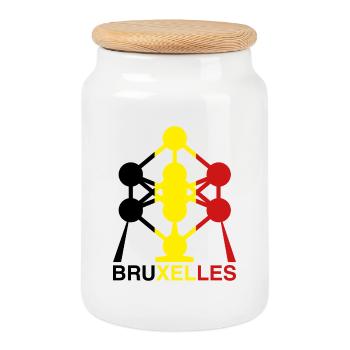 Atomium Brussels – Ikone der belgischen Flagge - Keksdose mit Holzdeckel - Weiß - Vorne