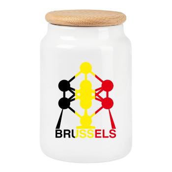 Atomium Brussels – Ikone der belgischen Flagge - Keksdose mit Holzdeckel - Weiß - Vorne