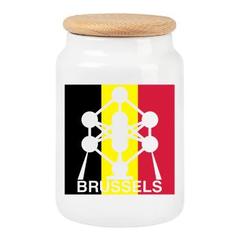 Brussels Atomium – Icône du Carré du Drapeau belge - Boîte à biscuits avec couvercle en bois - blanc - Devant