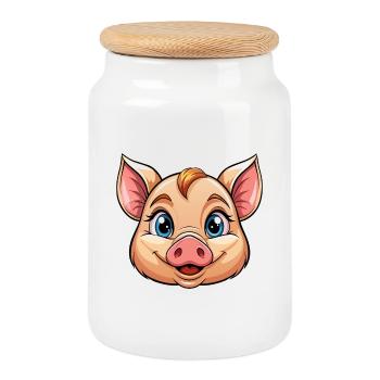 Face de cochon - Boîte à biscuits avec couvercle en bois - blanc - Devant